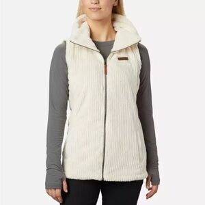 Columbia Fireside Sherpa Full Zip Vest Pockets Polyester Cream Womens Medium M